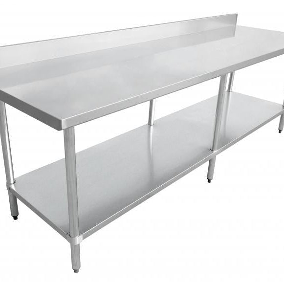 Stainless steel dining table with backsplash